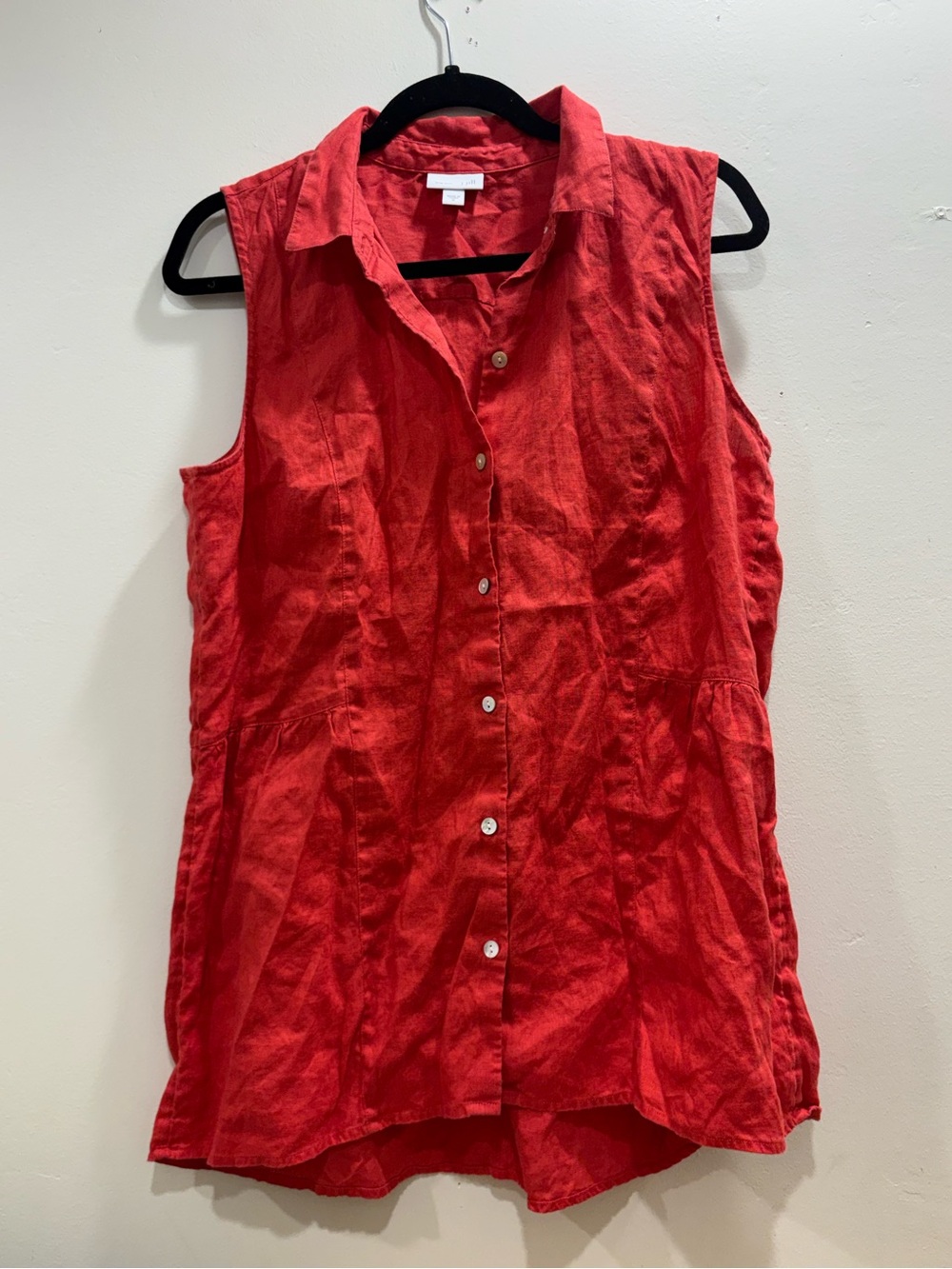 J.Jill Love Linen Red 100% Linen Sleeveless Button Front Top M